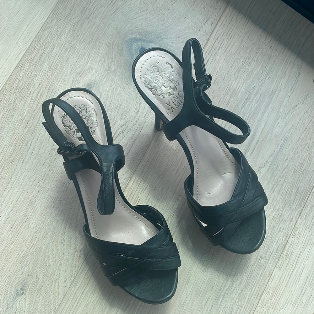 Vince Camuto Black Slingback Heels with Ankle Strap
